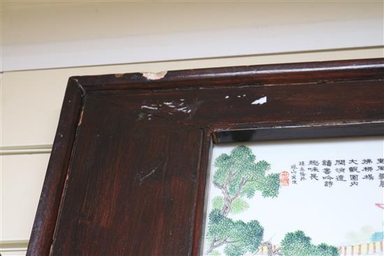 A large Chinese famille rose plaque, framed 52 x 97cm approx. excl. frame